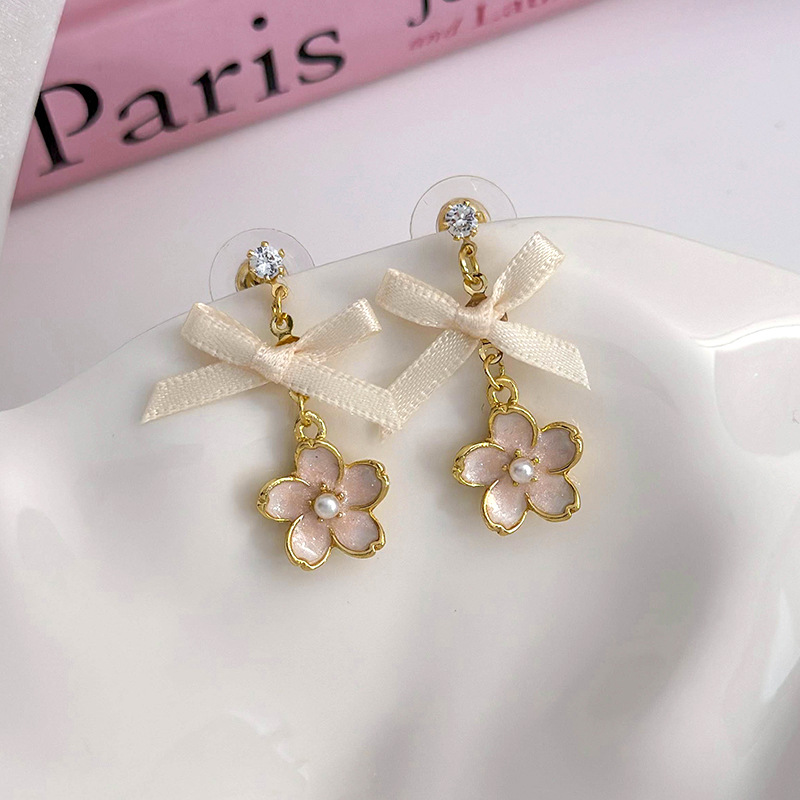 1 Pair Sweet Simple Style Flower Inlay Alloy Alloy Pearl Drop Earrings display picture 30