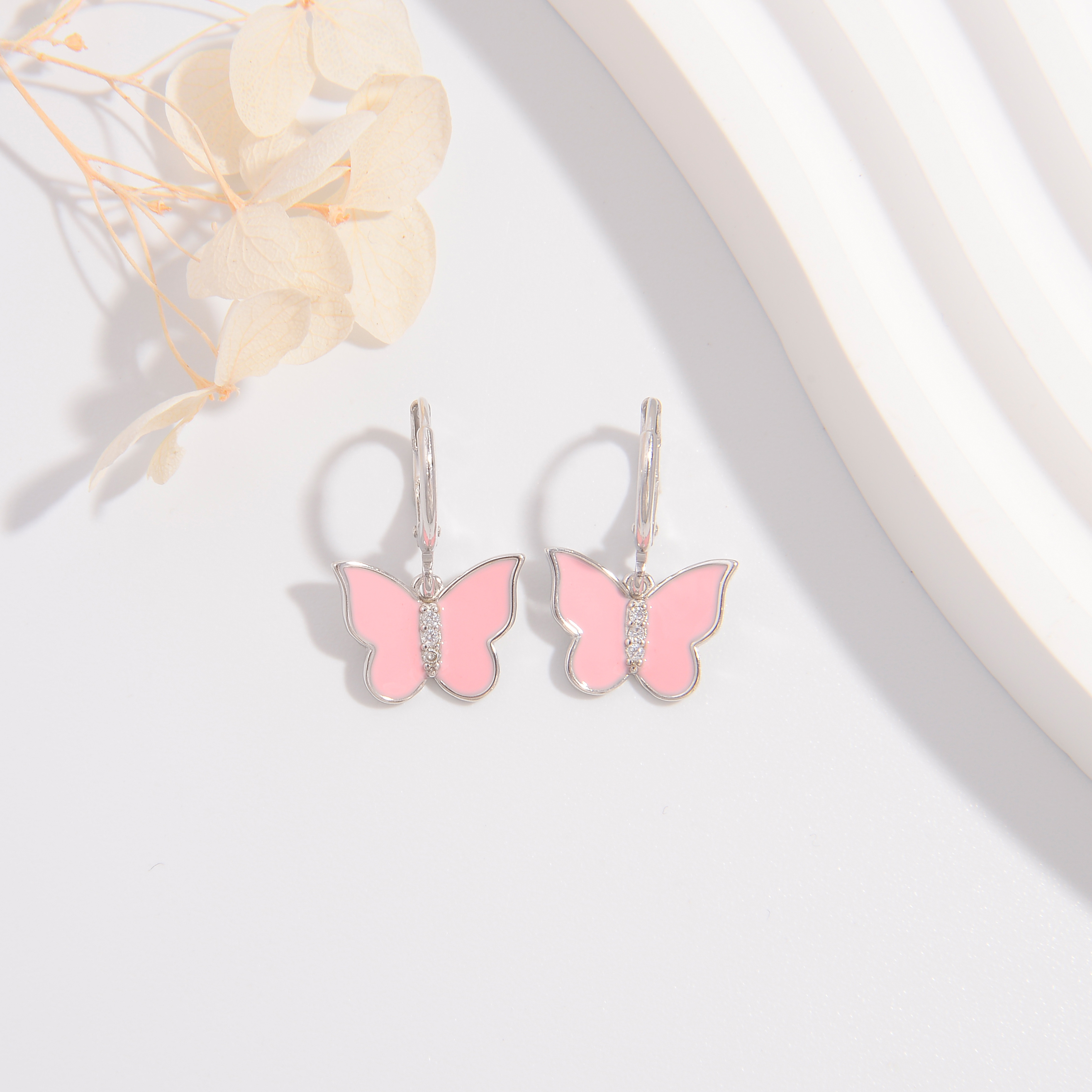 1 Pair Cute Lady Sweet Butterfly Plating Sterling Silver White Gold Plated Drop Earrings display picture 1