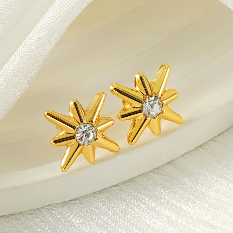 1 Piece Simple Style Classic Style Star Plating Inlay 304 Stainless Steel Titanium Steel Zircon 18K Gold Plated Ear Studs display picture 3