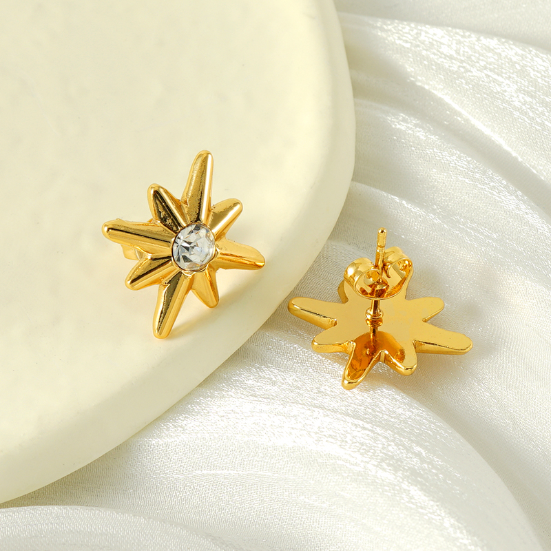 1 Piece Simple Style Classic Style Star Plating Inlay 304 Stainless Steel Titanium Steel Zircon 18K Gold Plated Ear Studs display picture 5