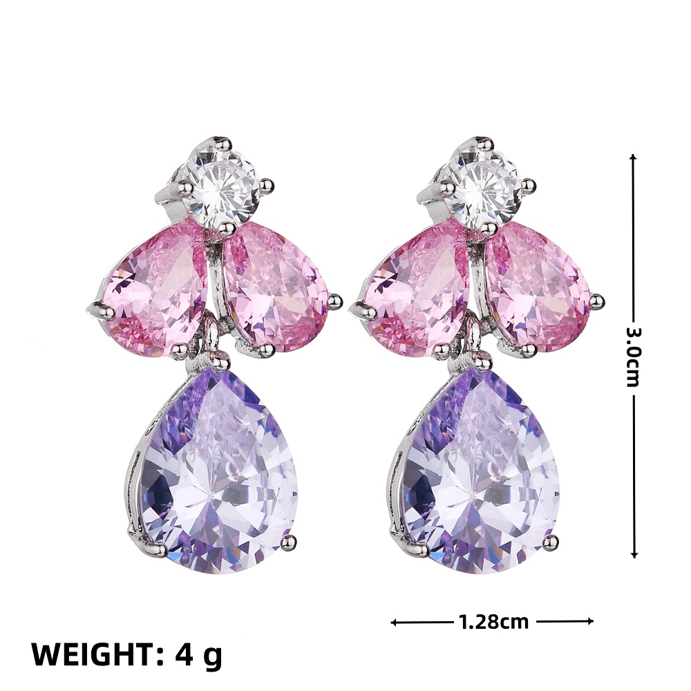 1 Pair IG Style Elegant Modern Style Water Droplets Inlay Brass Artificial Crystal Zircon Drop Earrings display picture 5