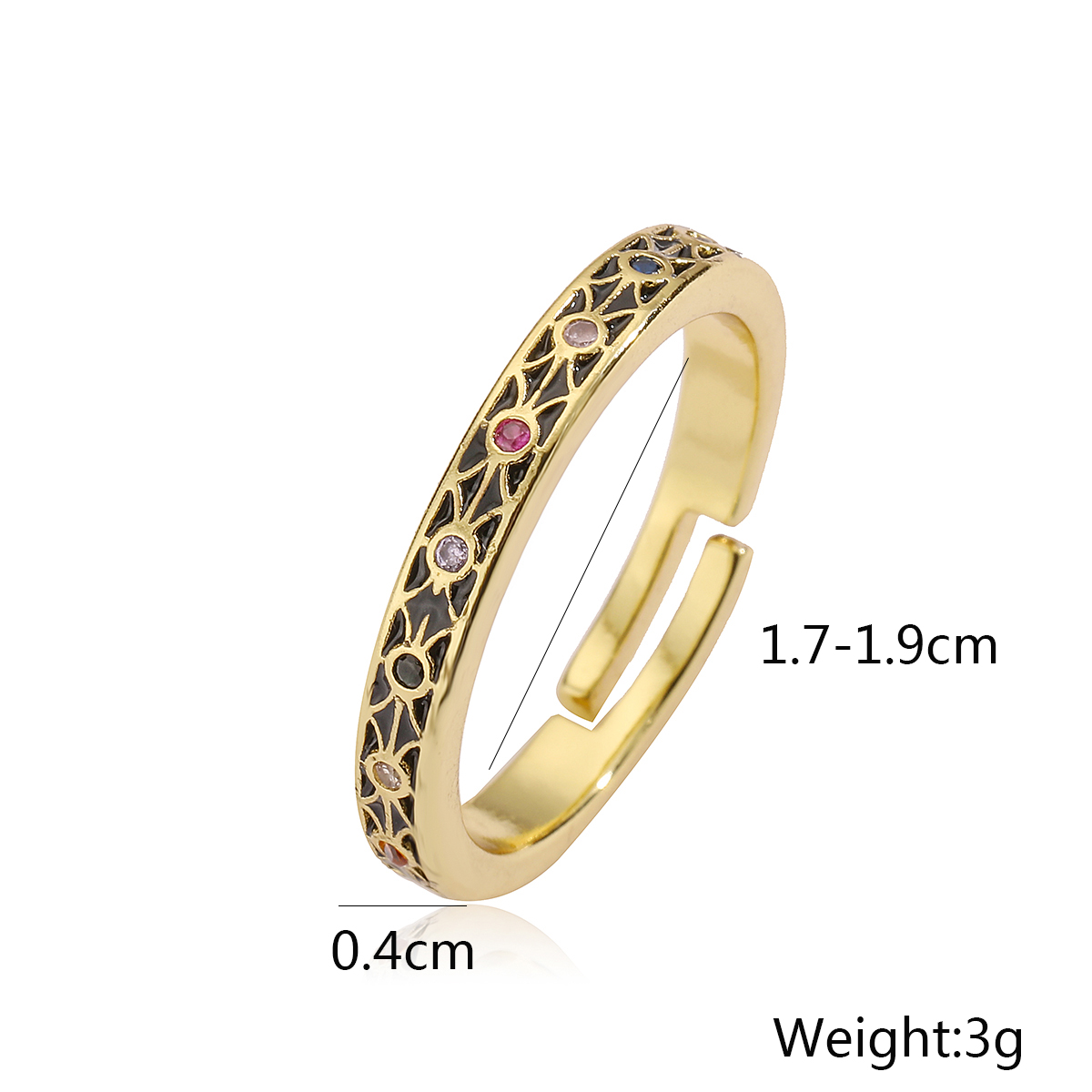 Copper 18K Gold Plated Retro Simple Style Commute Enamel Plating Inlay Geometric Zircon Open Rings display picture 1