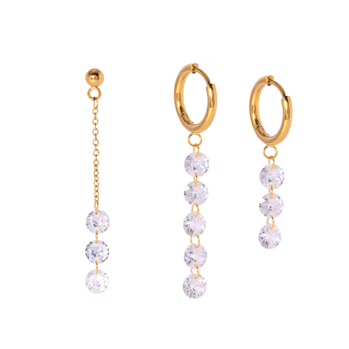 1 Pair Simple Style Shiny Round Zircon 304 Stainless Steel 18K Gold Plated Drop Earrings display picture 5
