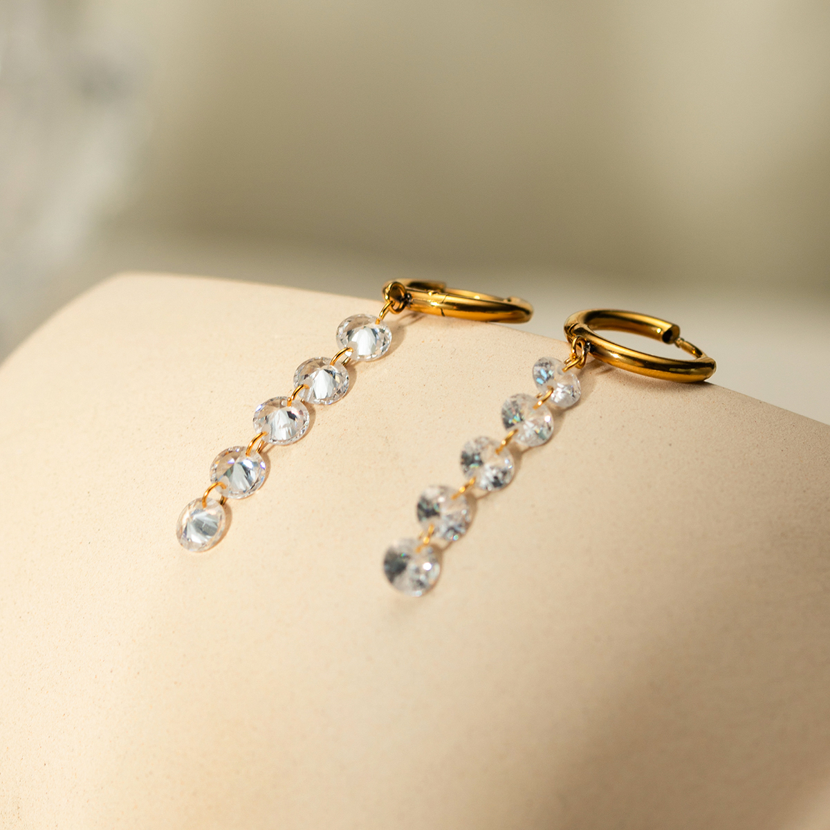 1 Pair Simple Style Shiny Round Zircon 304 Stainless Steel 18K Gold Plated Drop Earrings display picture 11