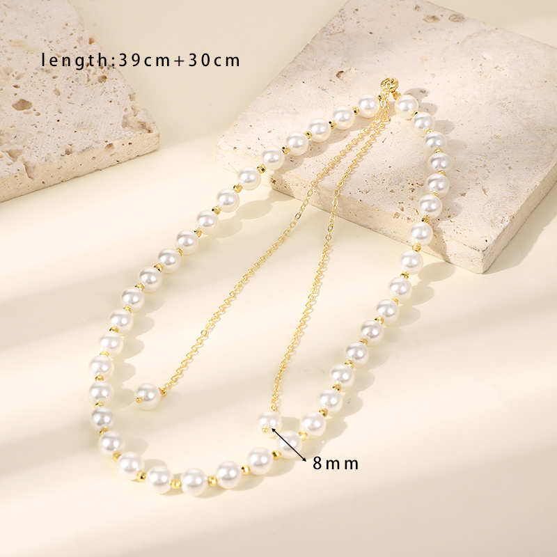 Großhandel Schmuck Elegant Einfacher Stil Runden Glas Perle Messing 18 Karat Vergoldet Perlen Halskette display picture 2