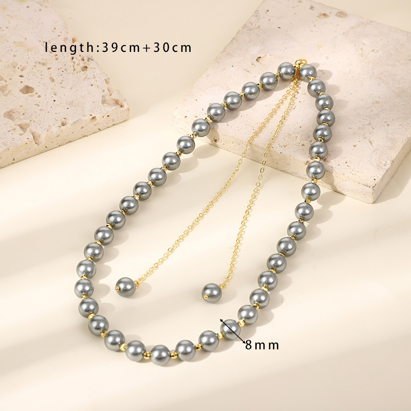 Wholesale Jewelry Elegant Simple Style Round Glass Pearl Brass 18K Gold Plated Beaded Necklace display picture 3