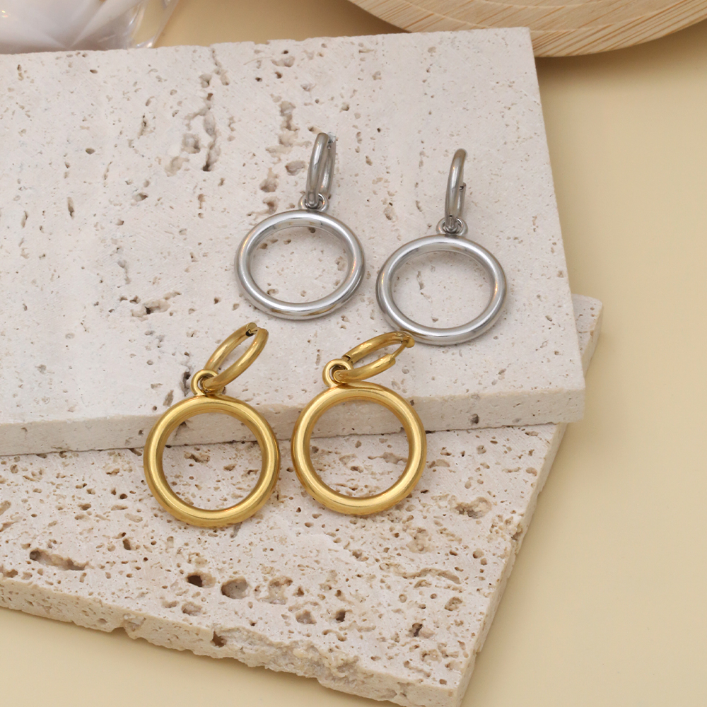 1 Pair Casual Simple Style Commute Round Polishing 304 Stainless Steel 18K Gold Plated Drop Earrings display picture 1