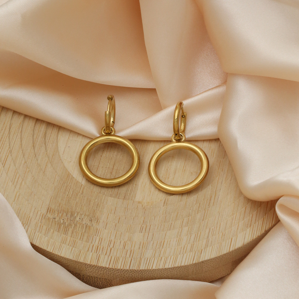 1 Pair Casual Simple Style Commute Round Polishing 304 Stainless Steel 18K Gold Plated Drop Earrings display picture 3