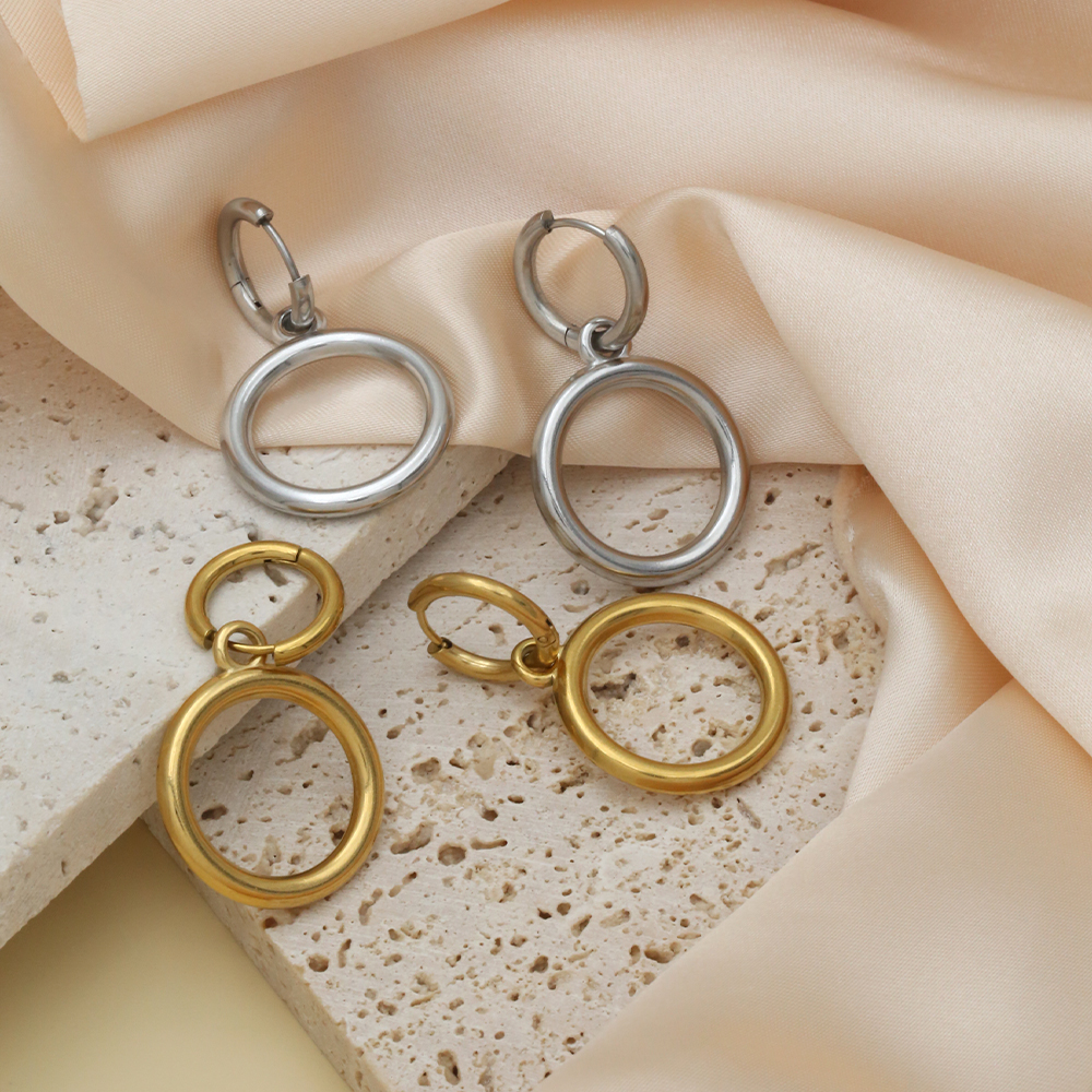 1 Pair Casual Simple Style Commute Round Polishing 304 Stainless Steel 18K Gold Plated Drop Earrings display picture 2