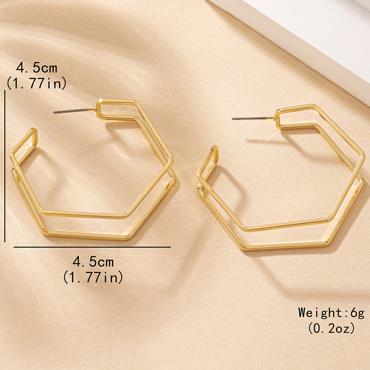 1 Pair IG Style Exaggerated Simple Style Hexagon Iron Ear Studs display picture 1