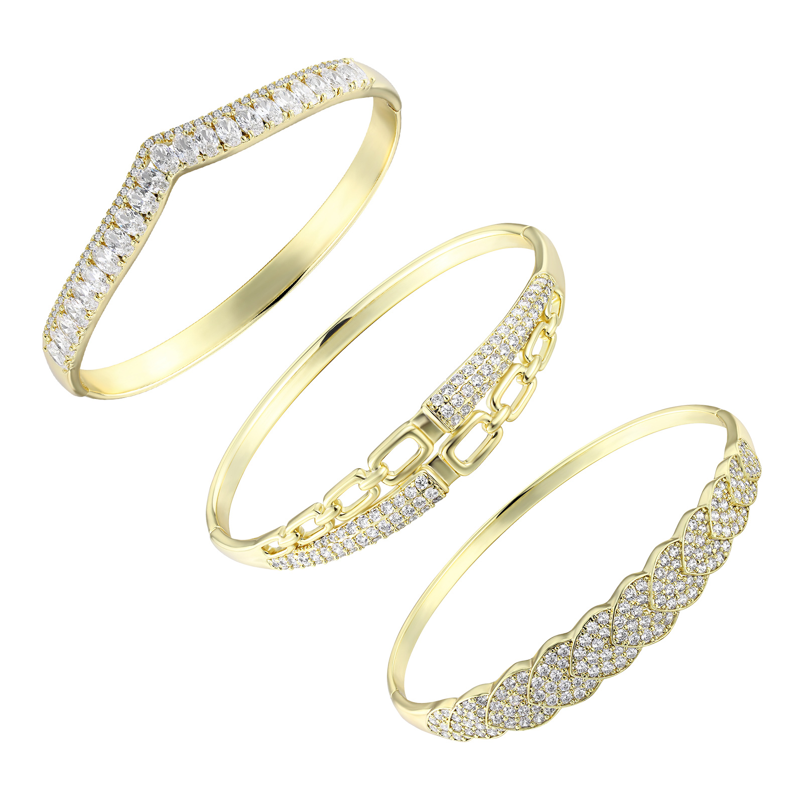 Wholesale Casual Classic Style Round Brass Inlay 18K Gold Plated Zircon Bangle display picture 1