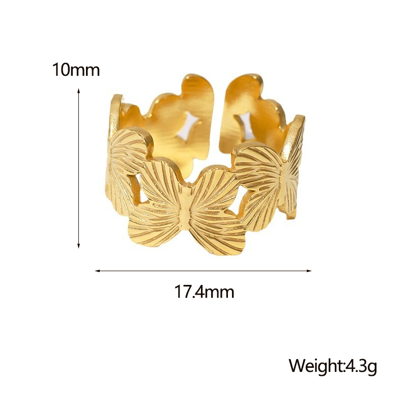 IG Style Cute Butterfly 304 Stainless Steel 18K Gold Plated Open Rings In Bulk display picture 1