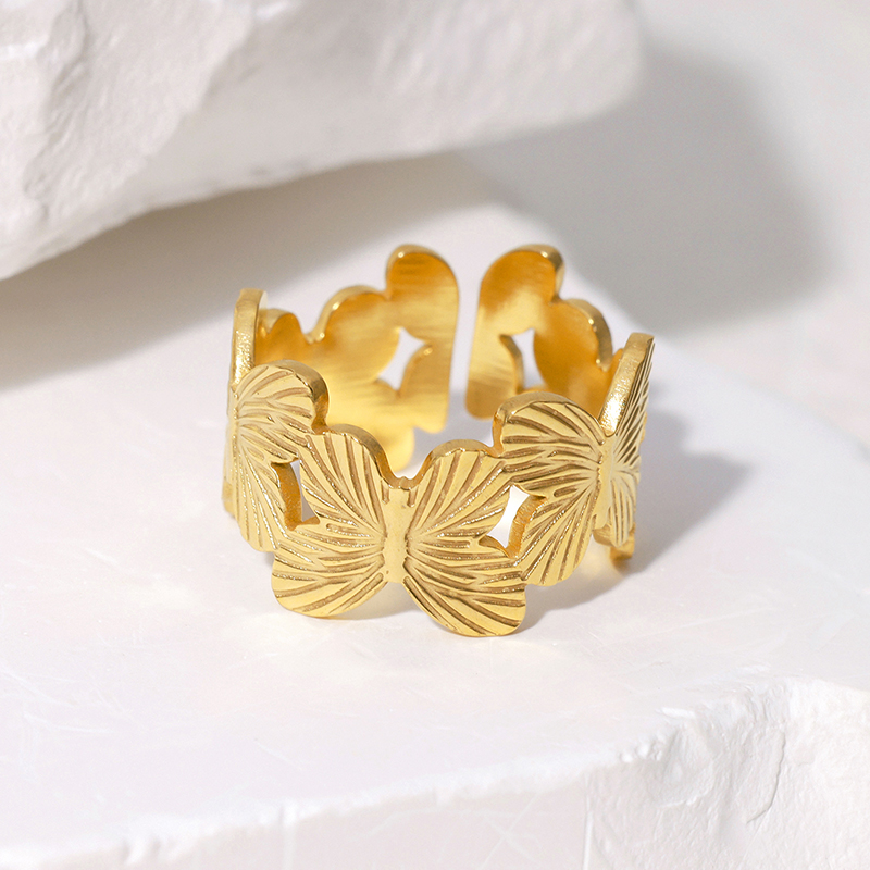 IG Style Cute Butterfly 304 Stainless Steel 18K Gold Plated Open Rings In Bulk display picture 5