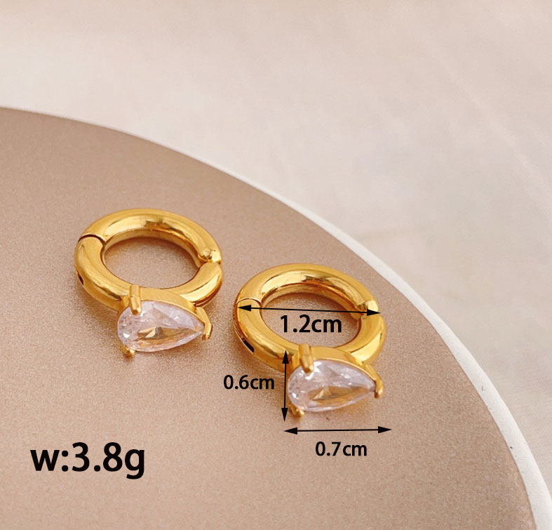 1 Pair Basic Modern Style Classic Style Round Water Droplets Inlay 304 Stainless Steel Titanium Steel Zircon 18K Gold Plated Hoop Earrings display picture 4
