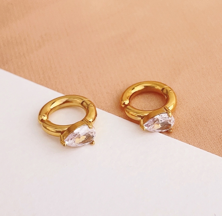 1 Pair Basic Modern Style Classic Style Round Water Droplets Inlay 304 Stainless Steel Titanium Steel Zircon 18K Gold Plated Hoop Earrings display picture 5