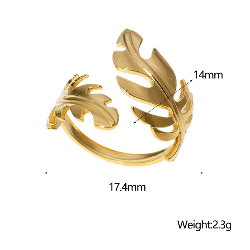 IG-Stil Moderner Stil Einfacher Stil Blätter Edelstahl 304 18 Karat Vergoldet Offener Ring In Masse display picture 1