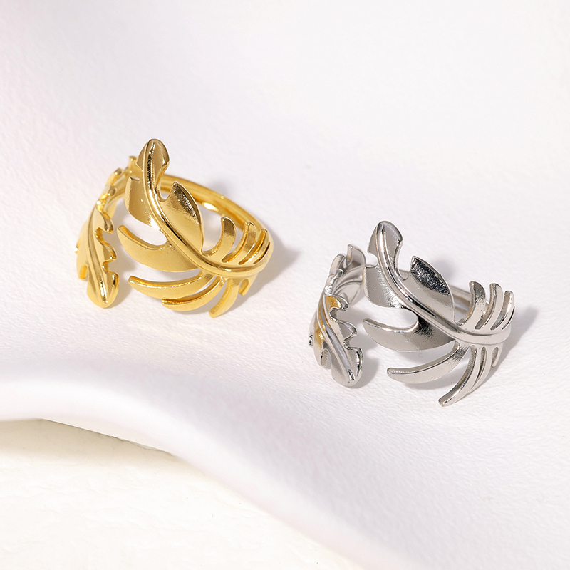 IG Style Modern Style Simple Style Leaves 304 Stainless Steel 18K Gold Plated Open Rings In Bulk display picture 2