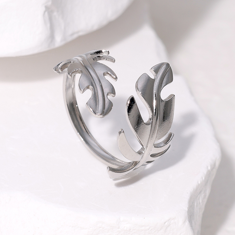 IG Style Modern Style Simple Style Leaves 304 Stainless Steel 18K Gold Plated Open Rings In Bulk display picture 5