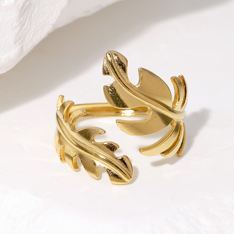 IG Style Modern Style Simple Style Leaves 304 Stainless Steel 18K Gold Plated Open Rings In Bulk display picture 4