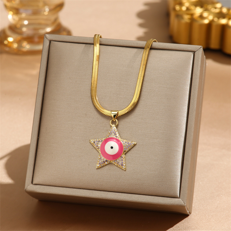 304 Stainless Steel 18K Gold Plated Hip-Hop Plating Inlay Star Zircon Pendant Necklace display picture 3