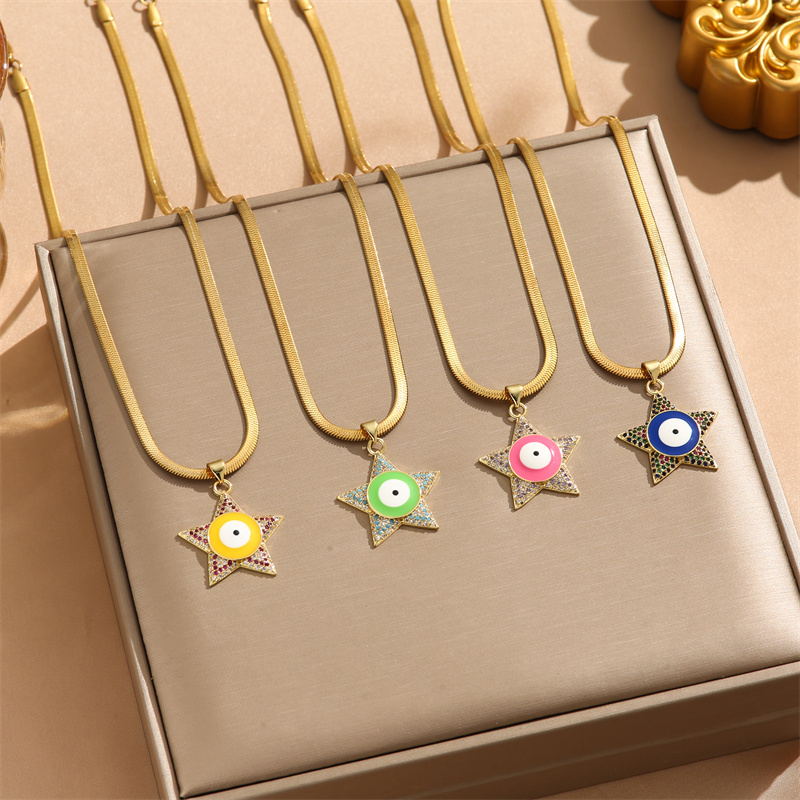 304 Stainless Steel 18K Gold Plated Hip-Hop Plating Inlay Star Zircon Pendant Necklace display picture 2