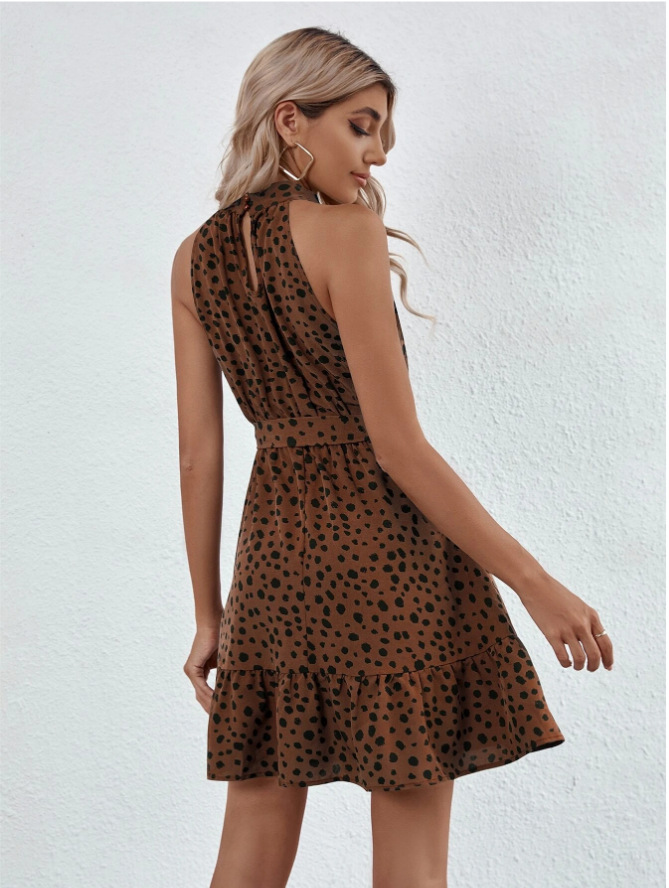 Women's Sheath Dress Elegant High Neck Ruffle Hem Sleeveless Polka Dots Leopard Above Knee Business Daily Date display picture 2