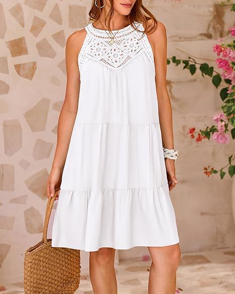 Women's Princess Dress Tea Dress Romantic Round Neck Hollow Lace Sleeveless Solid Color Above Knee Daily Beach display picture 1