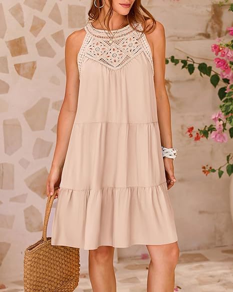Women's Princess Dress Tea Dress Romantic Round Neck Hollow Lace Sleeveless Solid Color Above Knee Daily Beach display picture 3