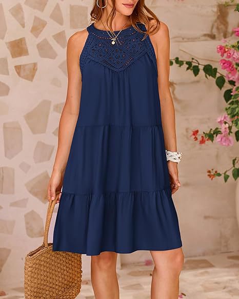Women's Princess Dress Tea Dress Romantic Round Neck Hollow Lace Sleeveless Solid Color Above Knee Daily Beach display picture 4