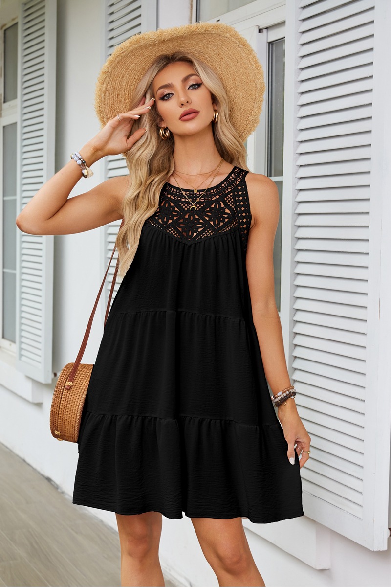 Women's Princess Dress Tea Dress Romantic Round Neck Hollow Lace Sleeveless Solid Color Above Knee Daily Beach display picture 10