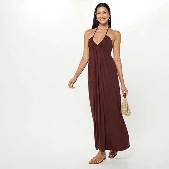 Women's Strap Dress Sexy V Neck Ruched Sleeveless Solid Color Maxi Long Dress Banquet Beach Bar display picture 11