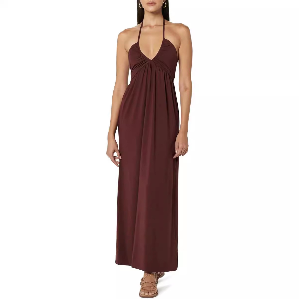 Women's Strap Dress Sexy V Neck Ruched Sleeveless Solid Color Maxi Long Dress Banquet Beach Bar display picture 28