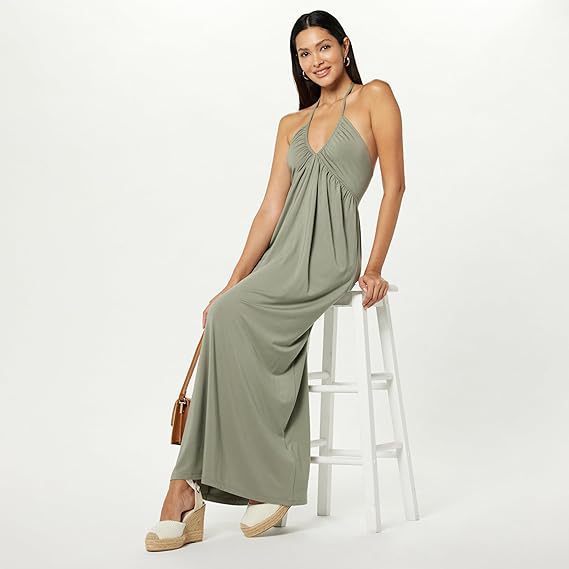 Women's Strap Dress Sexy V Neck Ruched Sleeveless Solid Color Maxi Long Dress Banquet Beach Bar display picture 26