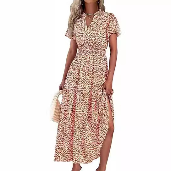 Women's Floral Dress Basic V Neck Pocket Short Sleeve Ditsy Floral Midi Dress Office Daily Date display picture 13