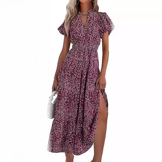 Women's Floral Dress Basic V Neck Pocket Short Sleeve Ditsy Floral Midi Dress Office Daily Date display picture 12