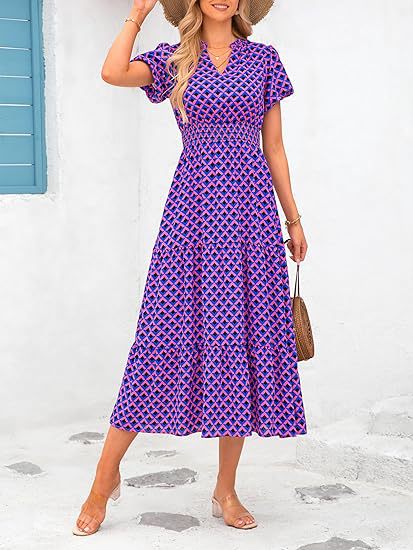 Women's Floral Dress Basic V Neck Pocket Short Sleeve Ditsy Floral Midi Dress Office Daily Date display picture 1