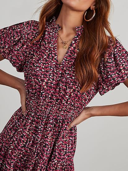 Women's Floral Dress Basic V Neck Pocket Short Sleeve Ditsy Floral Midi Dress Office Daily Date display picture 35