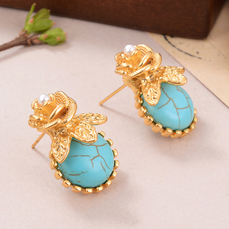 1 Pair Casual Vacation Round Flower Plating Inlay Alloy Artificial Pearls Glass Ear Studs display picture 2