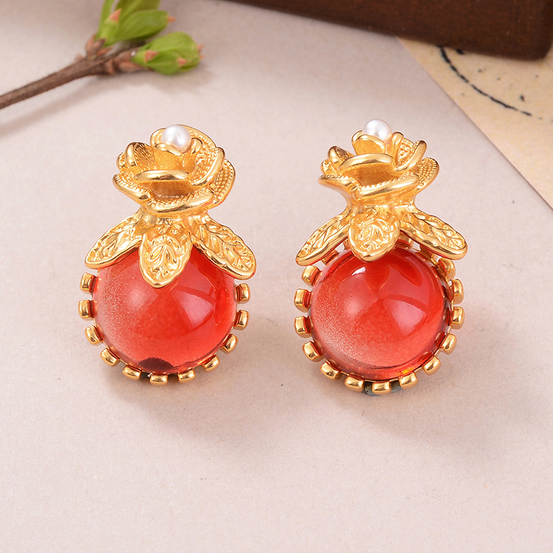 1 Pair Casual Vacation Round Flower Plating Inlay Alloy Artificial Pearls Glass Ear Studs display picture 4