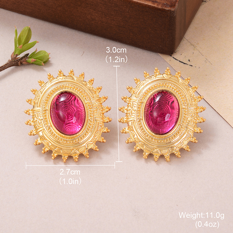 1 Pair IG Style Simple Style Oval Inlay Alloy Artificial Pearls Natural Stone Crystal 18K Gold Plated Ear Studs display picture 5