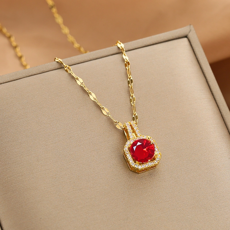 Wholesale Glam Simple Style Solid Color 304 Stainless Steel Copper Plating Inlay 18K Gold Plated Acrylic Glass Zircon Pendant Necklace display picture 1