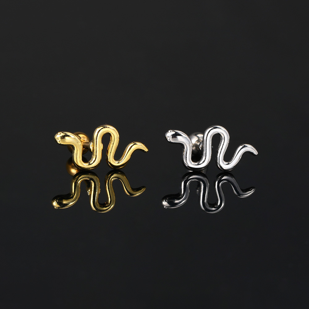 1 Piece Ear Cartilage Rings & Studs Hip-Hop Simple Style Snake Brass White Gold Plated Gold Plated Ear Cartilage Rings & Studs display picture 1