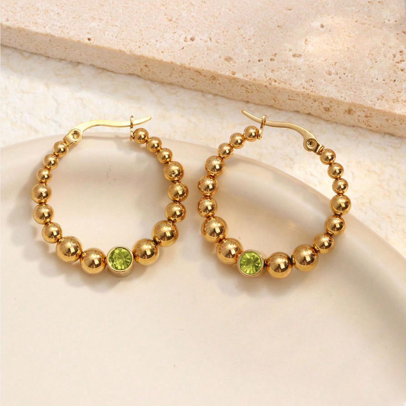 1 Pair Vacation Commute Solid Color Plating Inlay 304 Stainless Steel Artificial Rhinestones 18K Gold Plated Hoop Earrings display picture 3