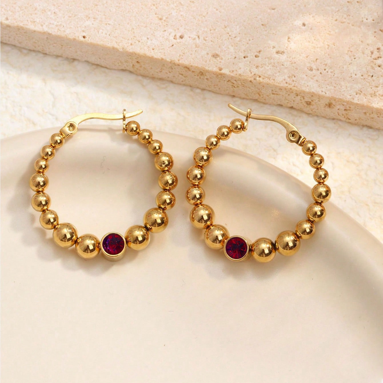 1 Pair Vacation Commute Solid Color Plating Inlay 304 Stainless Steel Artificial Rhinestones 18K Gold Plated Hoop Earrings display picture 5