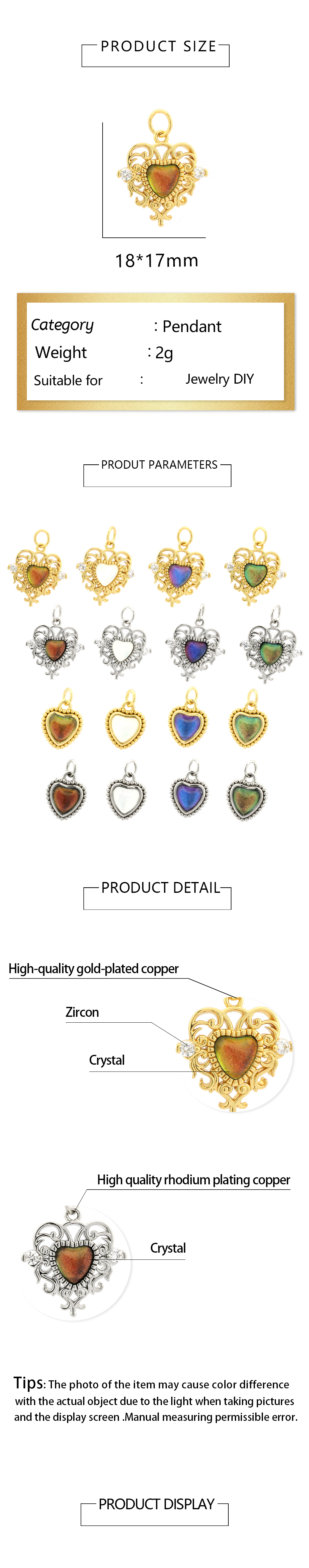 1 Piece Copper Artificial Crystal 18K Gold Plated Heart Shape Polished Pendant Chain display picture 1