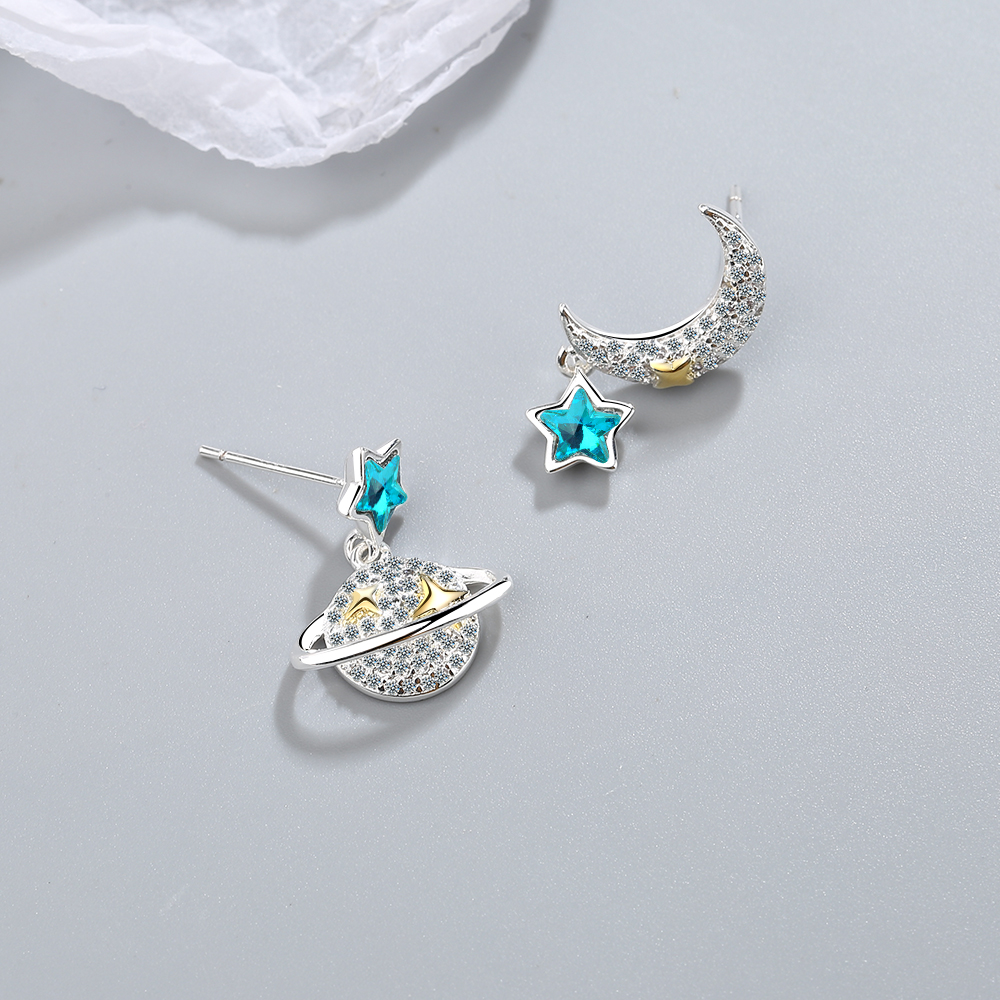 1 Pair Lady Modern Style Classic Style Star Moon Inlay Copper Zircon Ear Studs display picture 2
