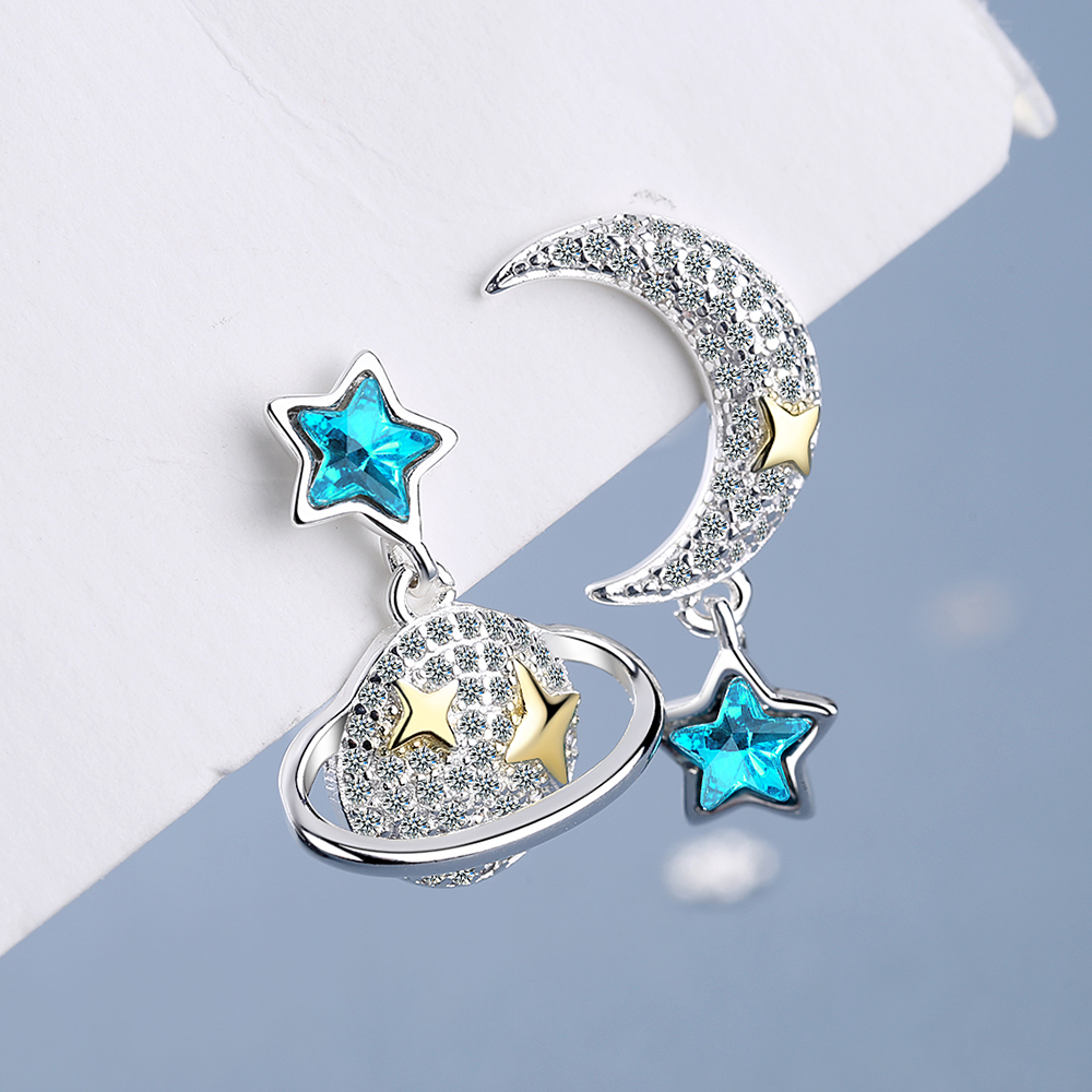 1 Pair Lady Modern Style Classic Style Star Moon Inlay Copper Zircon Ear Studs display picture 5
