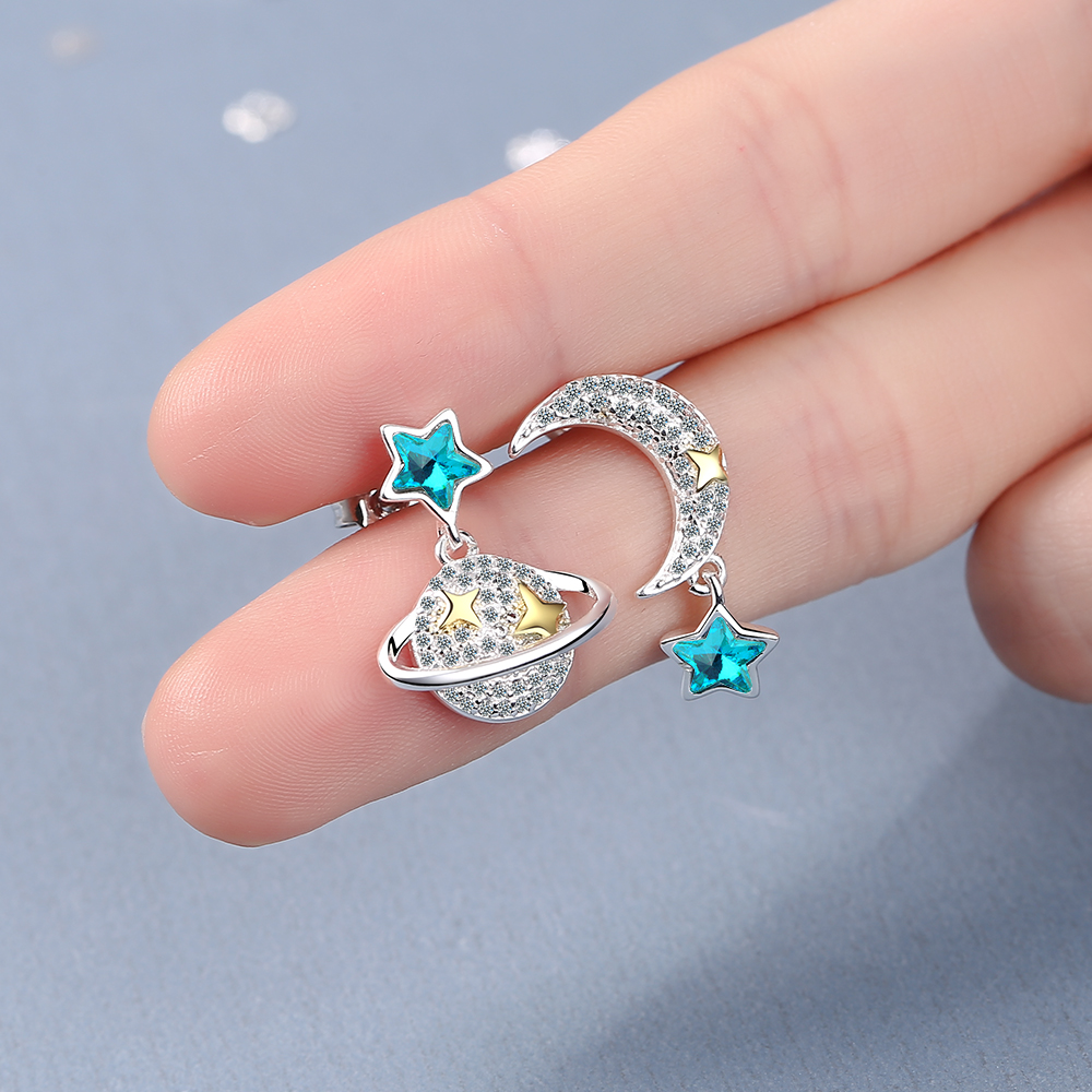 1 Pair Lady Modern Style Classic Style Star Moon Inlay Copper Zircon Ear Studs display picture 9