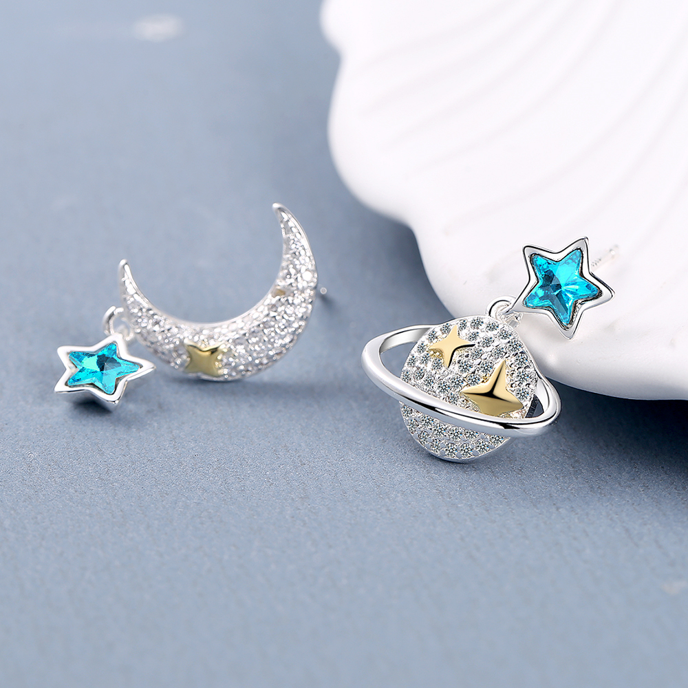 1 Pair Lady Modern Style Classic Style Star Moon Inlay Copper Zircon Ear Studs display picture 8