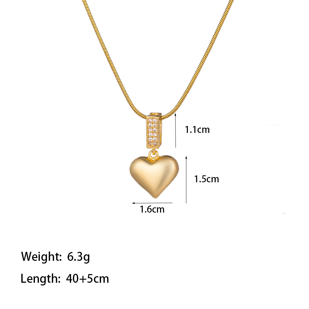 Wholesale Cute Simple Style Commute Heart Shape 304 Stainless Steel Inlay 18K Gold Plated Artificial Rhinestones Pendant Necklace display picture 3